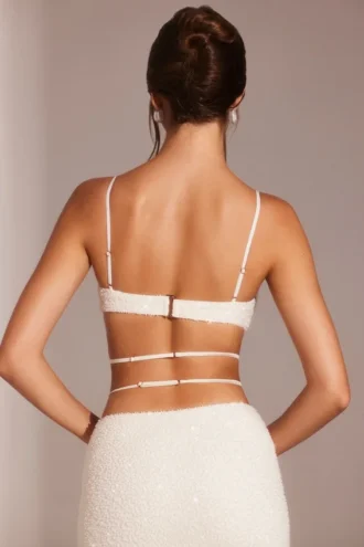 Parma Embellished Underwired Strappy Crop Top i vitt