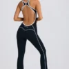 Petite Soft Active jumpsuit med öppen rygg i svart