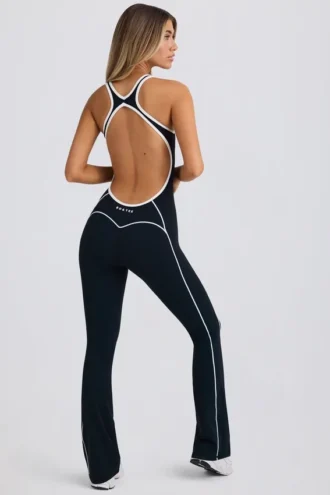 Petite Soft Active jumpsuit med öppen rygg i svart