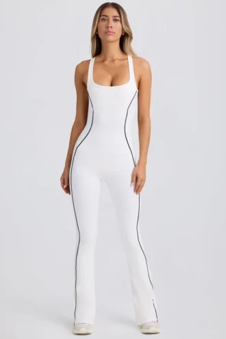 Petite Soft Active jumpsuit med öppen rygg i vitt