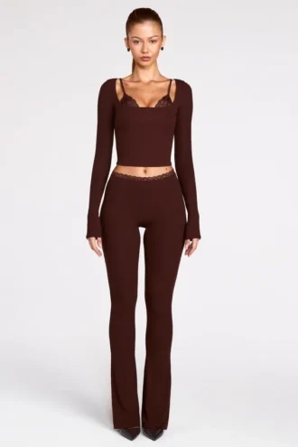 Philippa Modal Mid-Rise Flared Trousers i chokladbrunt
