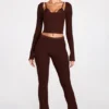 Philippa Modal Mid-Rise Flared Trousers i chokladbrunt