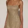 Philomena Embellished Soft-Scoop Backless Fitted Miniklänning i guld