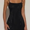 Philomena Embellished Soft-Scoop Backless Fitted Miniklänning i svart