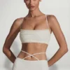 Pisa Embellished Cross Back Crop Top i vitt