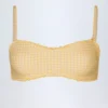 Portbou bandeau-bikinitopp med volanger i gul rutig tyg