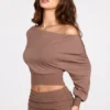 Quinn Modal Off-Shoulder Long-Sleeve Top i Mocha