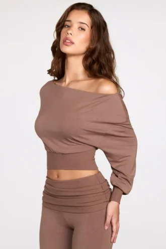 Quinn Modal Off-Shoulder Long-Sleeve Top i Mocha