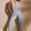 Ramona Petite Jumpsuit med utsmyckad djup urringning i Aqua