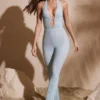 Ramona Petite Jumpsuit med utsmyckad djup urringning i Aqua