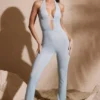Ramona Petite Jumpsuit med utsmyckad djup urringning i Aqua