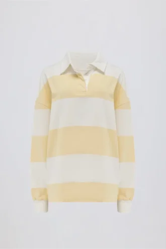 Randig oversized långärmad T-shirt i citrongul