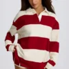 Randig oversized långärmad T-shirt i mörkrött