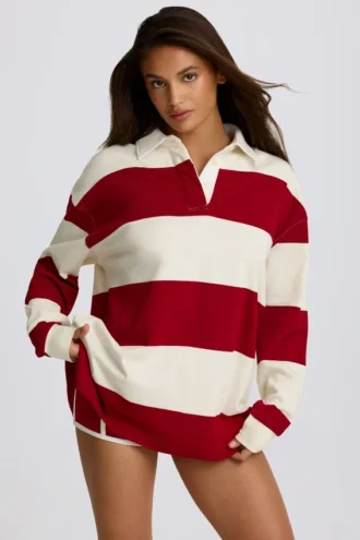 Randig oversized långärmad T-shirt i mörkrött