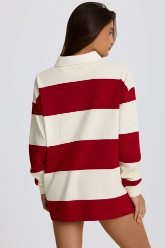 Randig oversized långärmad T-shirt i mörkrött