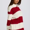 Randig oversized långärmad T-shirt i mörkrött