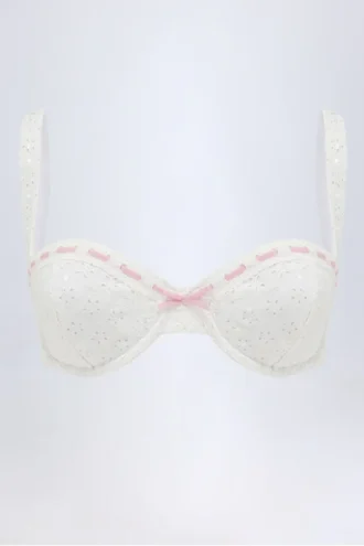 Ravello Broderie Anglaise balkett-bikinitopp med bygel i vitt