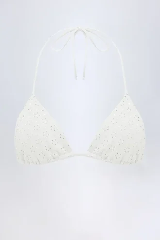 Recife Broderie Anglaise Triangel-bikinitopp i vitt