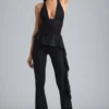 Reese Metallic Ruffle Low-Rise Flared Trousers i svart