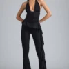 Reese Metallic Ruffle Low-Rise Flared Trousers i svart