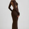 Regine Modal Ruched Backless Maxiklänning i chokladbrunt