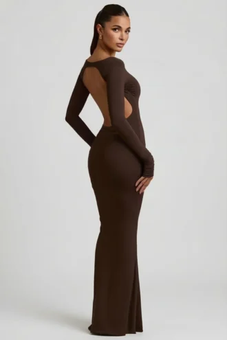 Regine Modal Ruched Backless Maxiklänning i chokladbrunt