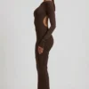 Regine Modal Ruched Backless Maxiklänning i chokladbrunt