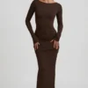 Regine Modal Ruched Backless Maxiklänning i chokladbrunt