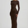 Regine Modal Ruched Backless Maxiklänning i chokladbrunt