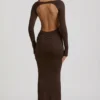 Regine Modal Ruched Backless Maxiklänning i chokladbrunt