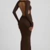 Regine Modal Ruched Backless Maxiklänning i chokladbrunt