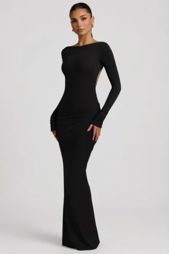 Regine Modal Ruched Backless Maxiklänning i svart