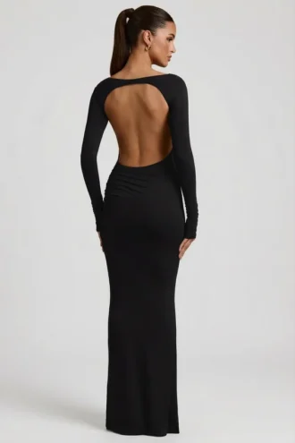 Regine Modal Ruched Backless Maxiklänning i svart