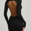 Regine Modal Ruched Backless Maxiklänning i svart