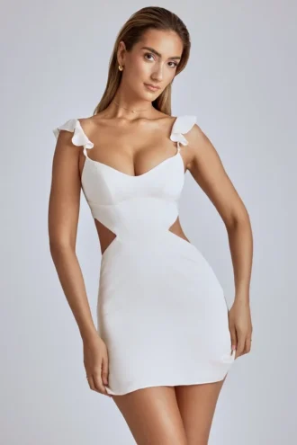 Rialta Cut Out Satin Miniklänning i Ivory