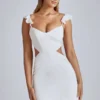 Rialta Cut Out Satin Miniklänning i Ivory