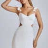 Rialta Cut Out Satin Miniklänning i Ivory