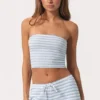 Ribbad jersey-bandeau-top i blå rand