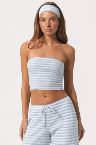 Ribbad jersey-bandeau-top i blå rand