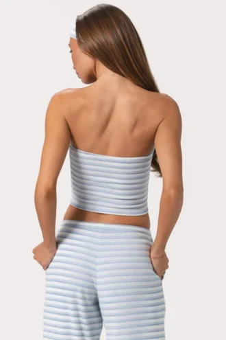 Ribbad jersey-bandeau-top i blå rand