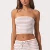 Ribbad jersey-bandeau-top i rosa randigt