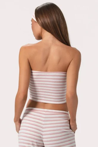 Ribbad jersey-bandeau-top i rosa randigt