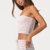 Ribbad jersey-bandeau-top i rosa randigt