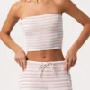 Ribbad jersey-bandeau-top i rosa randigt