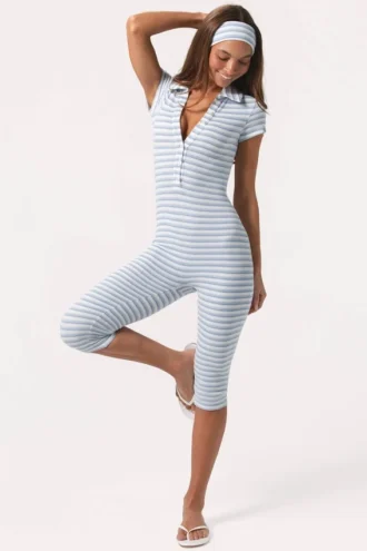 Ribbad jersey-capri-jumpsuit i blå rand