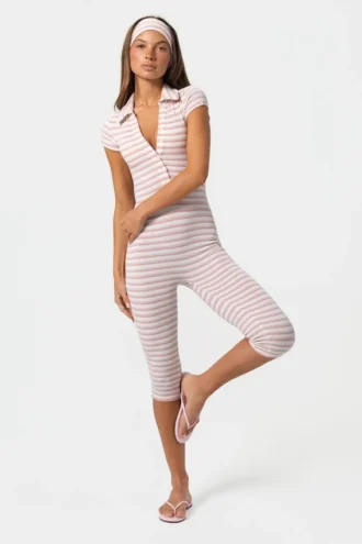 Ribbad jersey-capri-Jumpsuit i rosa randigt