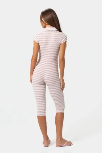 Ribbad jersey-capri-Jumpsuit i rosa randigt
