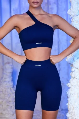 Ribbade bikershorts i marinblått