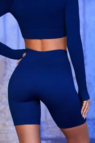 Ribbade bikershorts i marinblått
