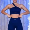 Ribbade bikershorts i marinblått